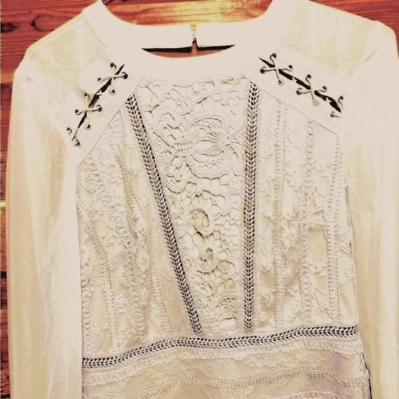 Topshop lace chiffon dove gray mini dress US8 sheer embroidered ethereal rare - Picture 5 of 10